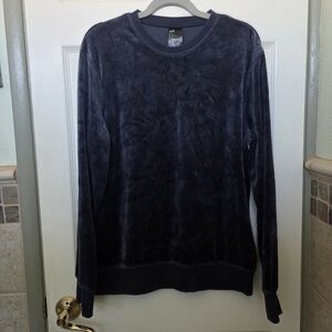 H&M Men's Blue Velvety Velour Festive Party Crewneck Sweater Size Medium